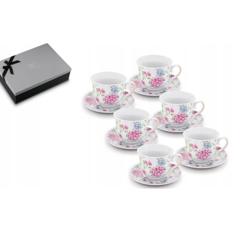 W PUDEŁKU Komplet filiżanek do kawy 250 ml NA PREZENT 6szt W KWIATY dekor