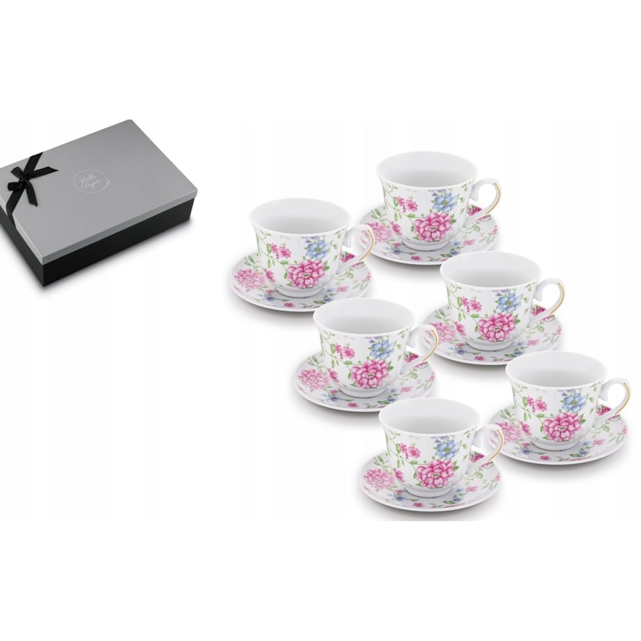 W PUDEŁKU Komplet filiżanek do kawy 250 ml NA PREZENT 6szt W KWIATY dekor