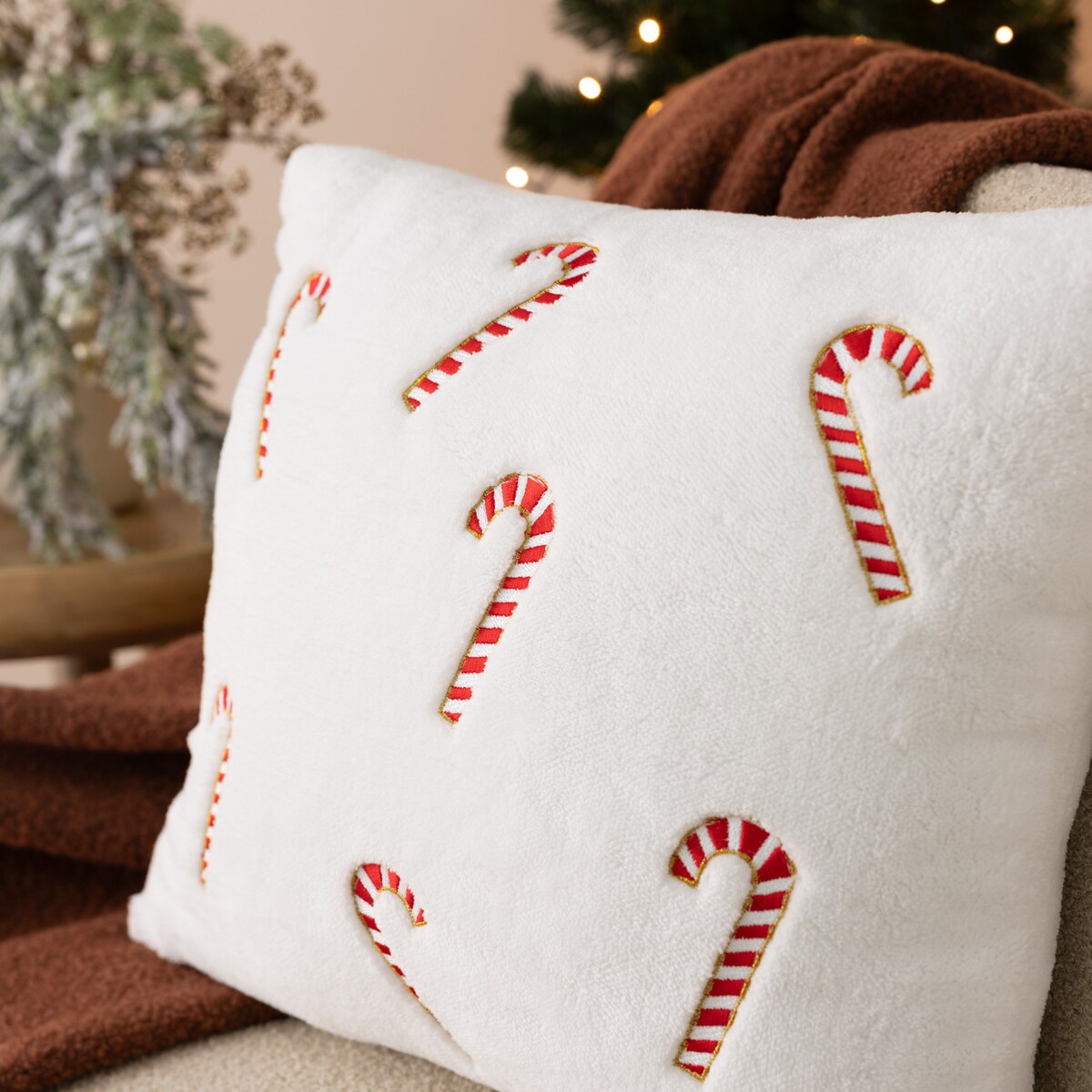 Poszewka na poduszkę Candy Cane 43x43 cm boże narodzenie, święta, świąteczne, biały, 43x43 cm