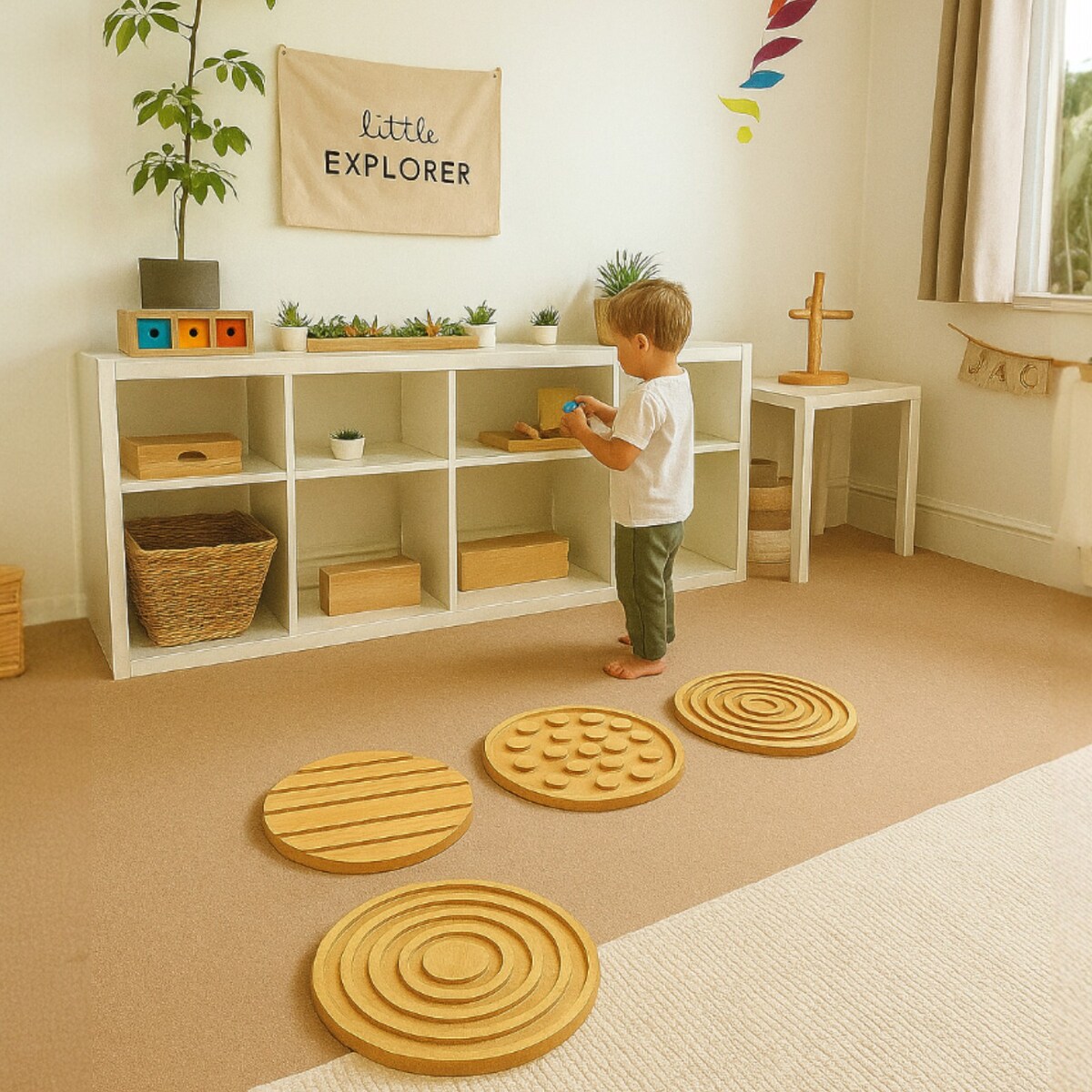 4x dyski Montessori sensoryczne DUŻE 30 cm terapeutyczne drewniane drewno