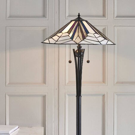 Stojąca lampa Tiffany Astoria 63934 Endon witraż włącznik czarny