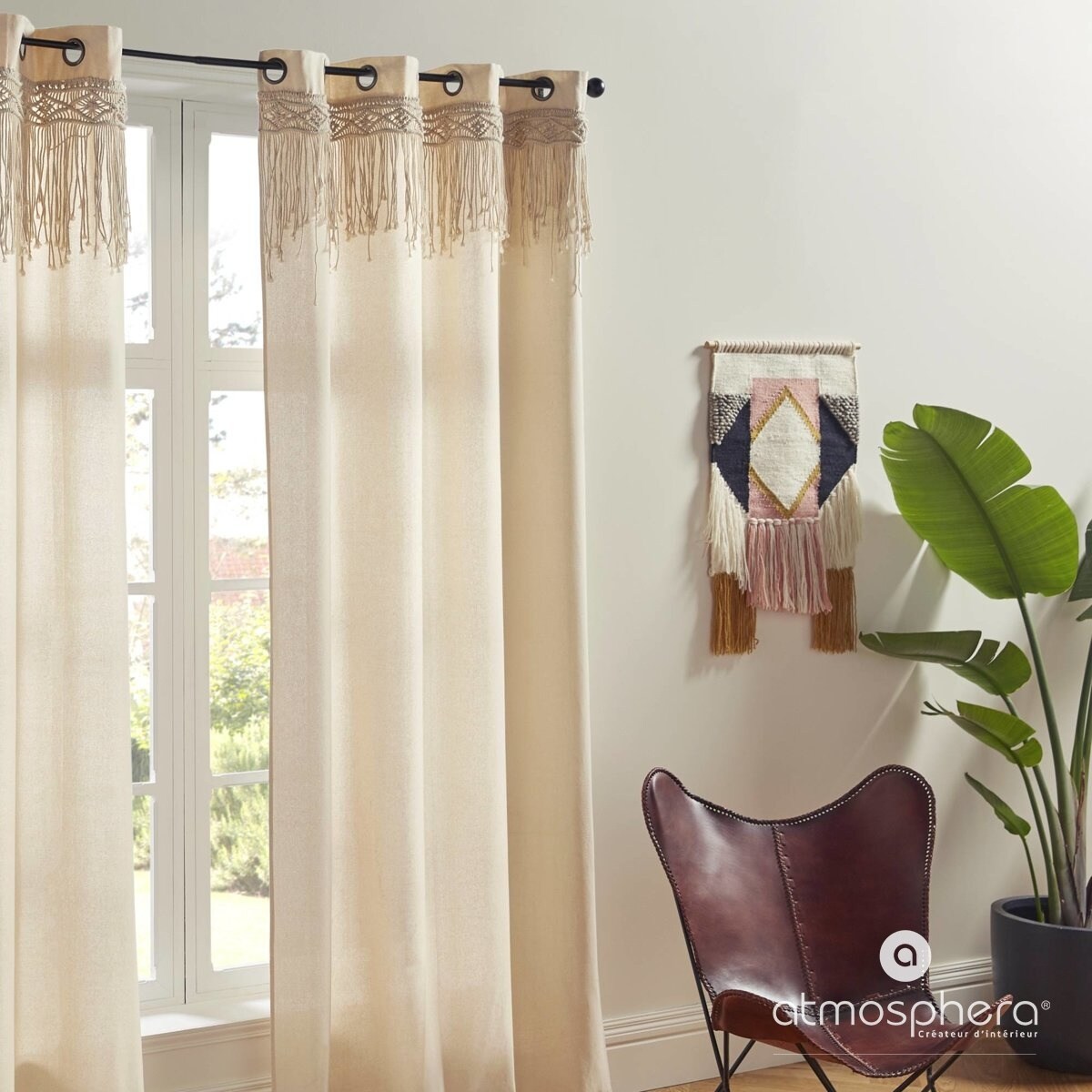 Zasłona do salonu z makramą RITUAL, 140 x 260 cm