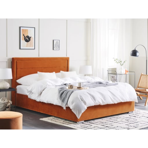 Łóżko z pojemnikiem welurowe 180 x 200 cm pomarańczowe ROUEN