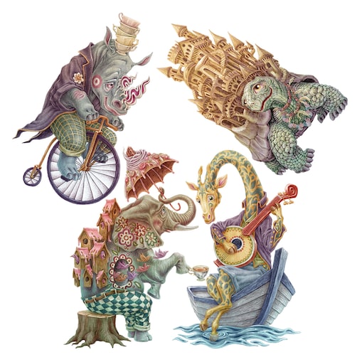 Zestaw naklejek na ścianę, Pastelowe bajkowe stworzenia, 130cm