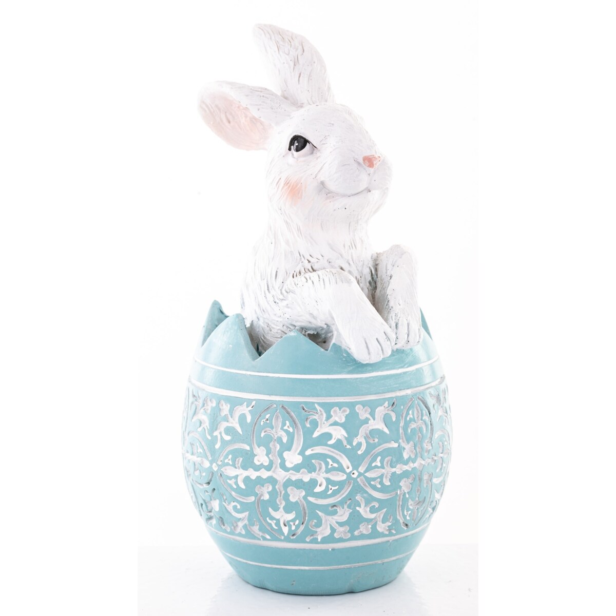 Dekoracja - króliczek w skorupce PISANKI 12x7,5x7,5 cm niebieska