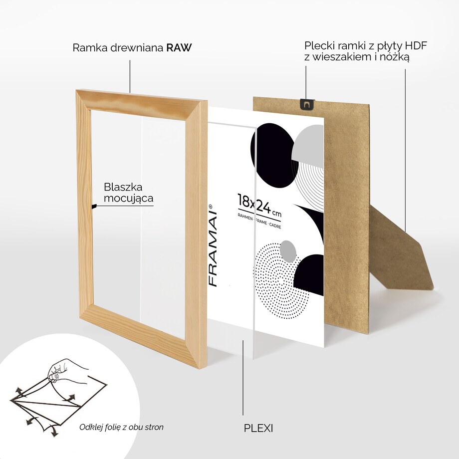 Ramka na zdjęcia 18x24 cm ramka z drewna surowego pion poziom ramka prostokątna RAW DIY