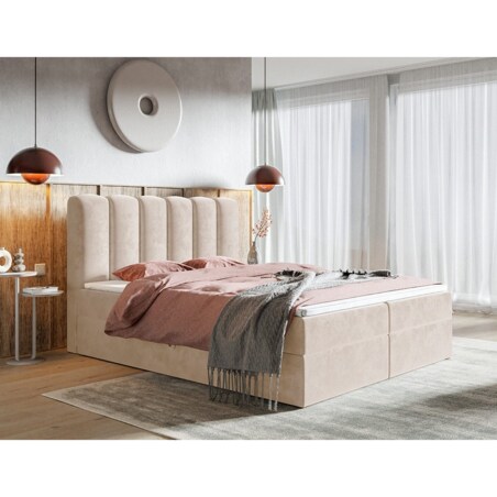 Łóżko kontynentalne FOX 10 140x200 z pojemnikiem i materacem- beżowe