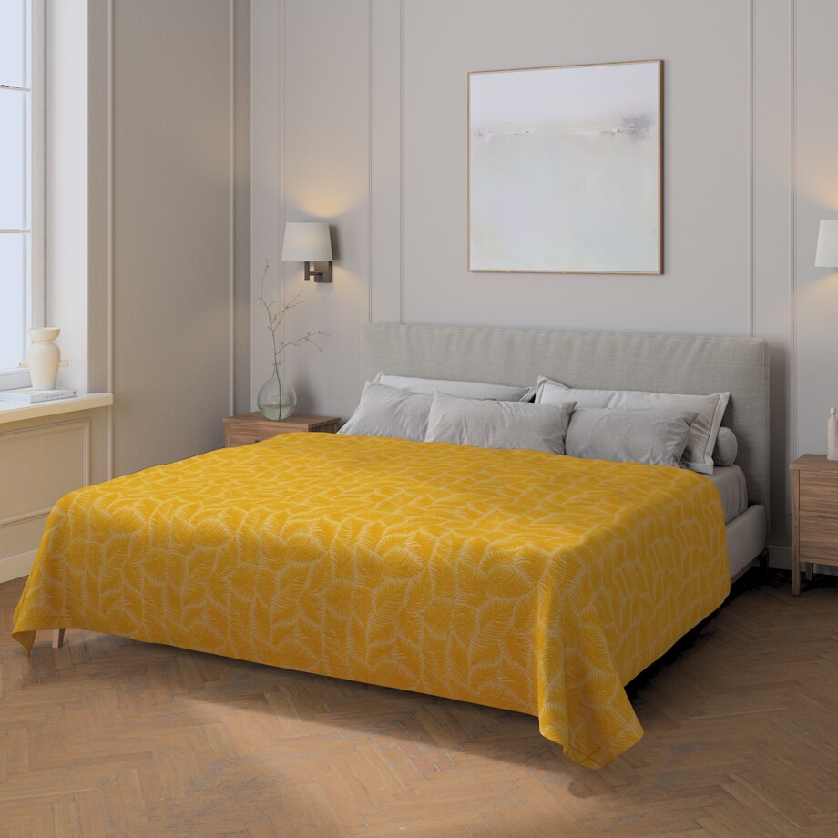 Pled narzuta 220x260cm 220x260 miodowe liście paproci na beżowym tle