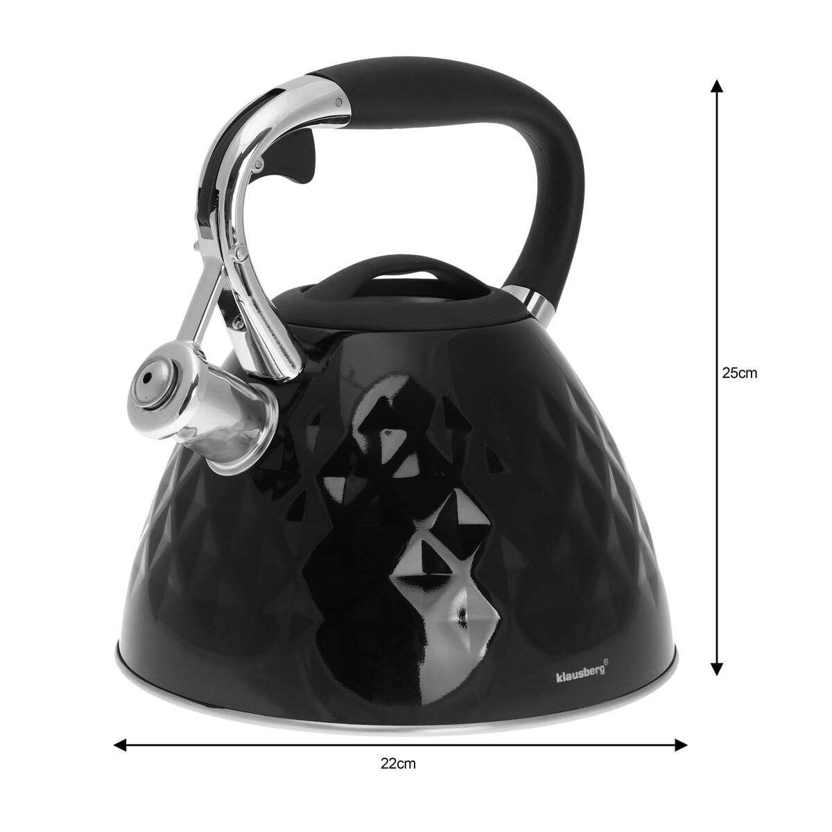 Czajnik stalowy z gwizdkiem na gaz indukcję czarny Diamond KLAUSBERG 3.0L