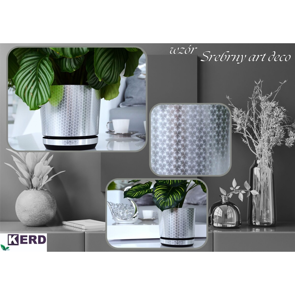 16 cm piękny wzór SREBRY ART - DECO piękny elegancki deseń niezwykły wzór glamour ekskluzywna