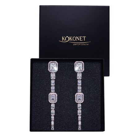 Kolczyki okazałe efektowne diamenty ślubne cyrkonie błyszczące długie wiszą