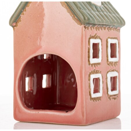 Ceramiczny domek 10,5x6x6 cm GILLI-3 na tea-lighty, czerwony