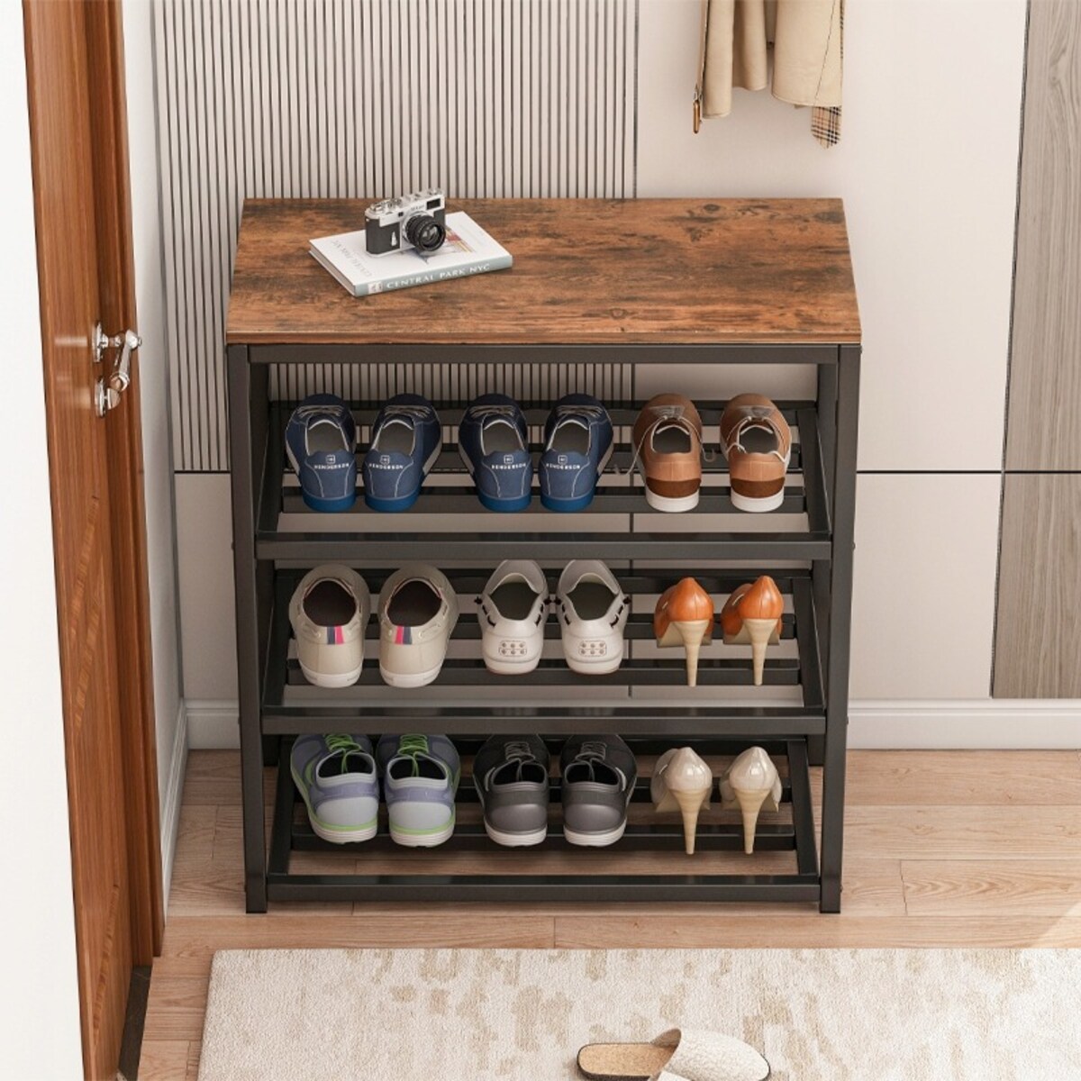 Szafka na buty obuwie półka czarna regał przedpokoju stojak industrialny