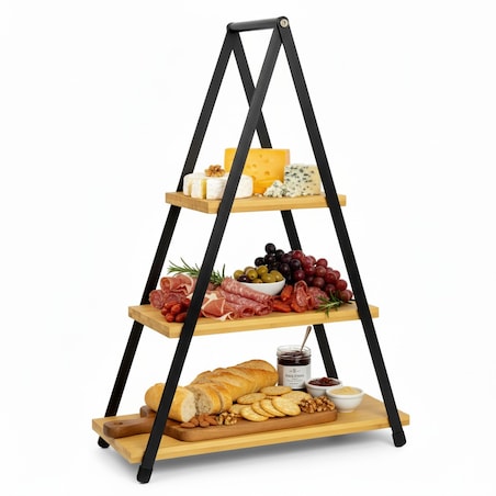Patera Drewniana 3 Piętrowa na Przekąski Piramida Drewniana Metalowa