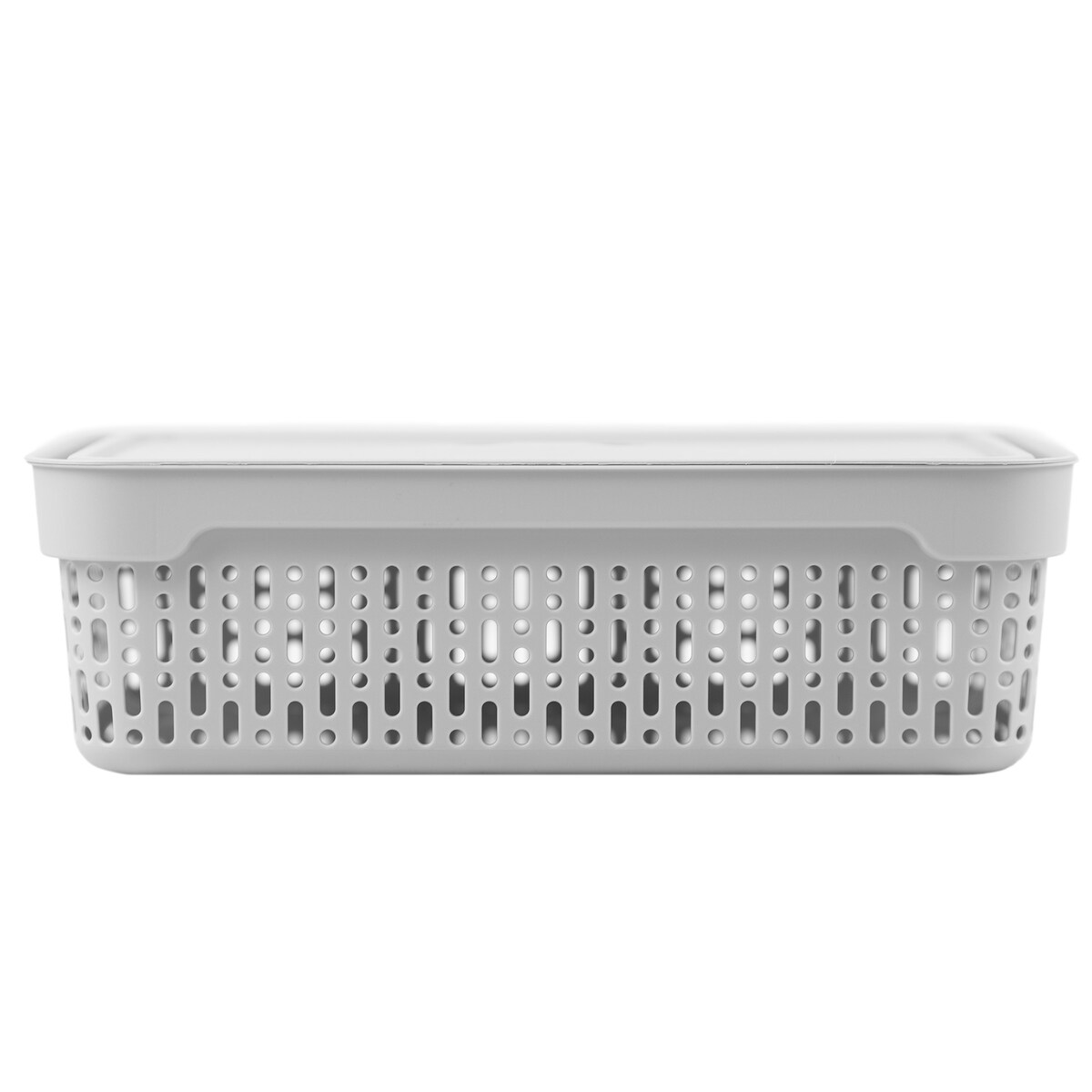 Koszyk Koszyczek Ażurowy M Plastikowy Na Kosmetyki Do Łazienki Pojemnik Z Pokrywką Zamykany Z Dziurkami Jasnoszary