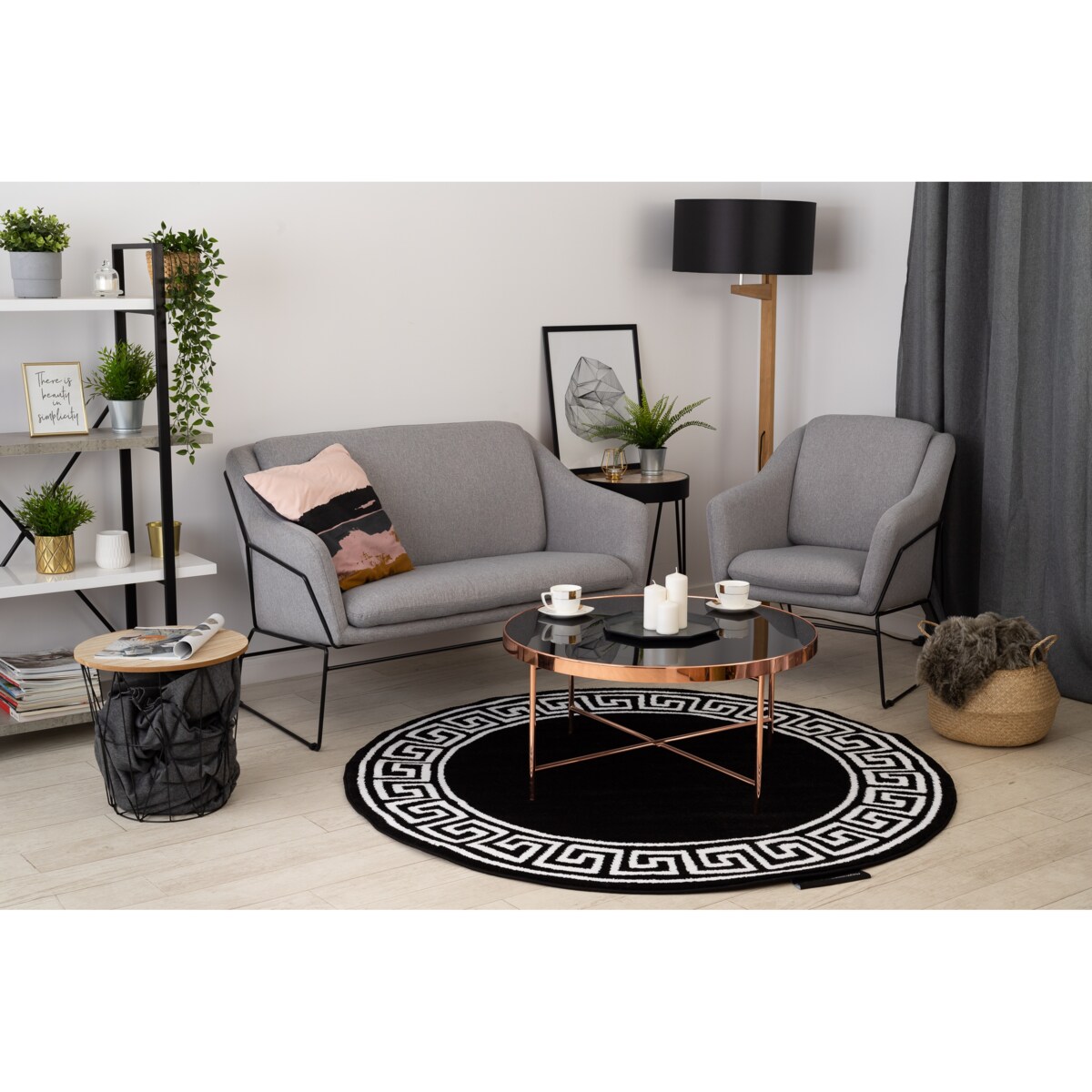 Dywan HAMPTON Grecos koło czarny koło 140 cm