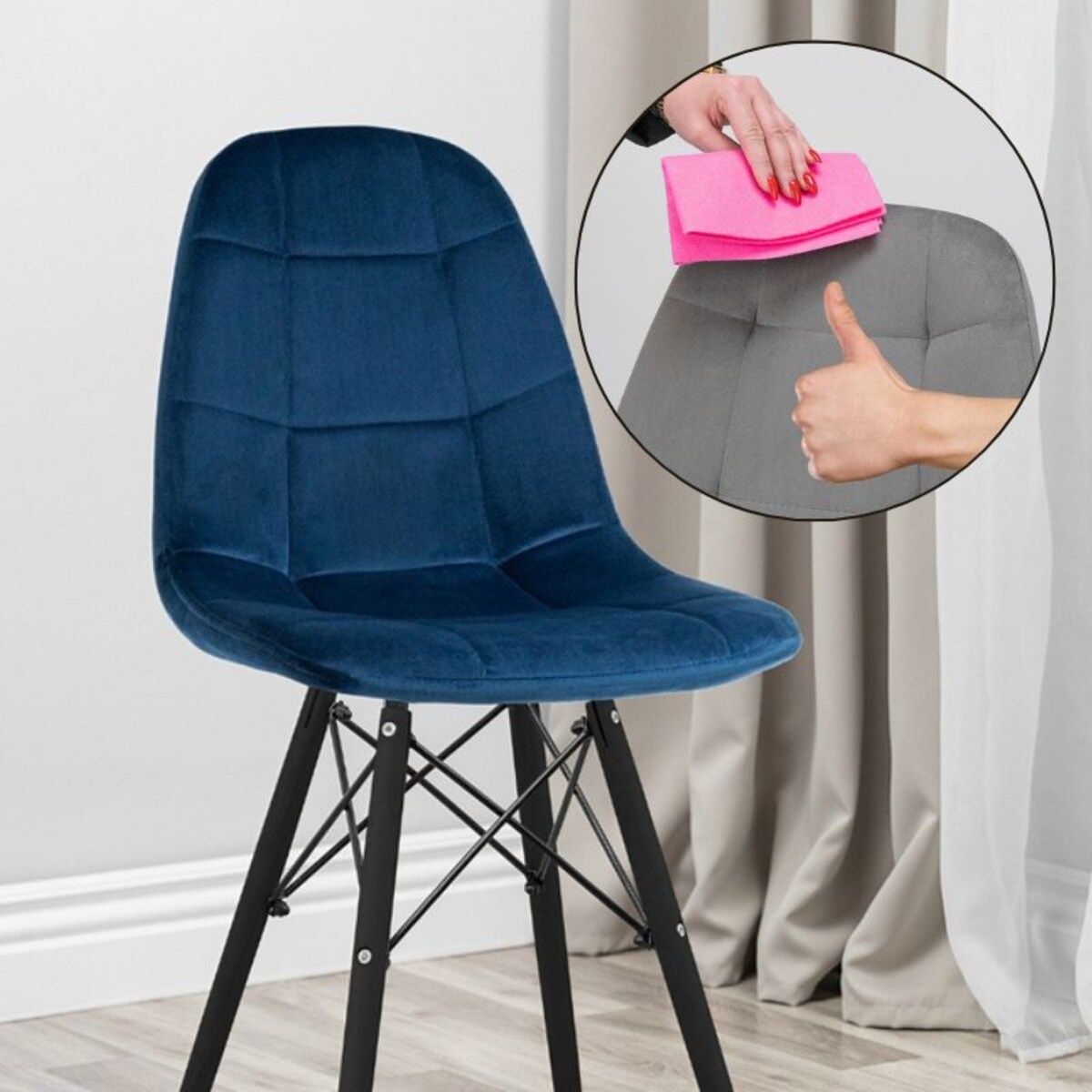 Krzesło tapicerowane skandynawskie nowoczesne welurowe pikowane