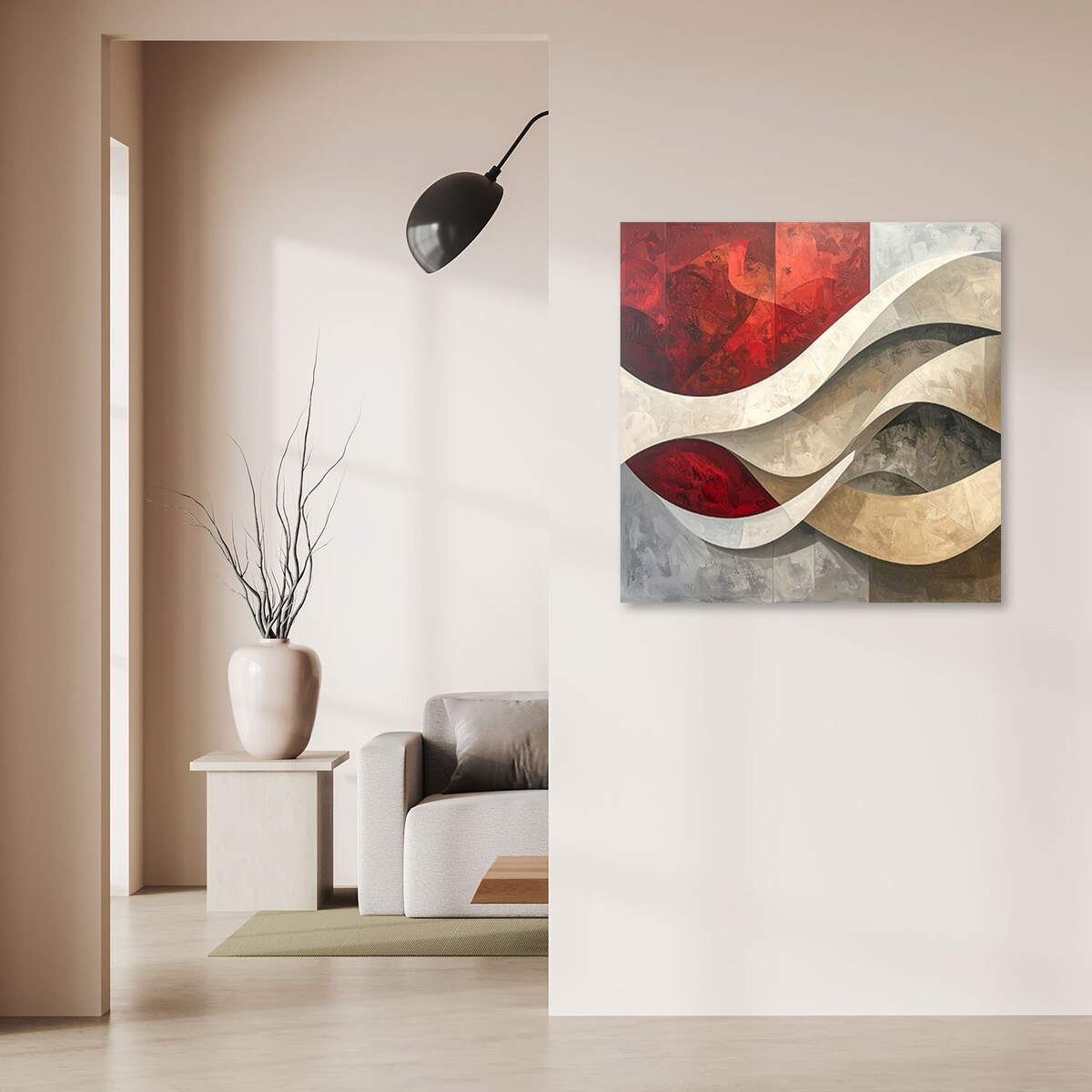 Obraz do salonu sypialni biura loftu, Abstrakcja linie tekstury beżowy czerwony
