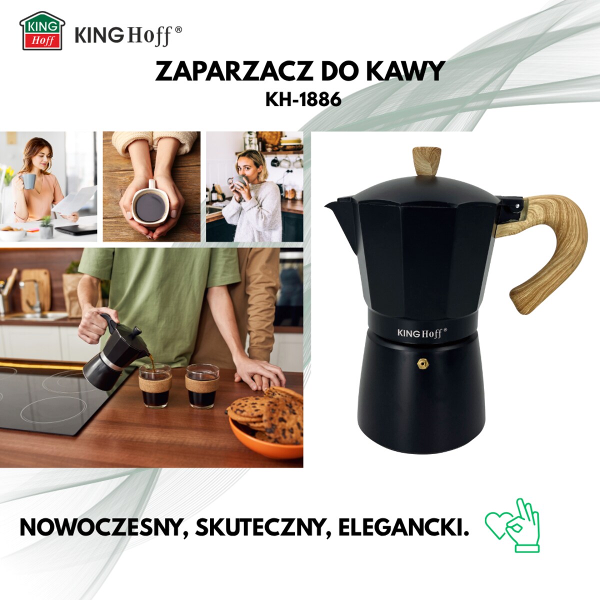 Kawiarka espresso Kafeterka ciśnieniowa indukcja KINGHOFF 300ml 6 filiżanek