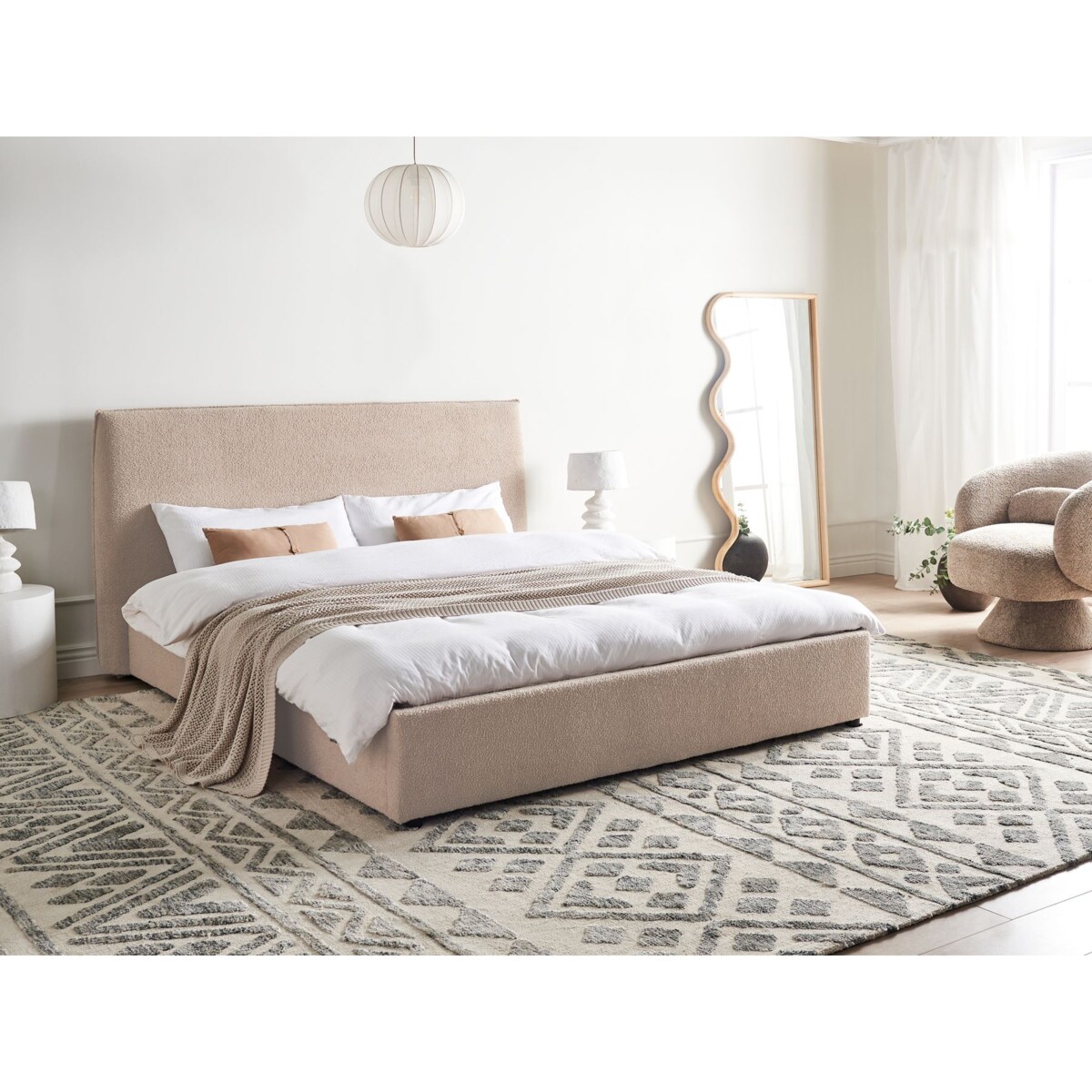 Łóżko Boucle LAVAUR 160 x 200 cm Beżowoszary