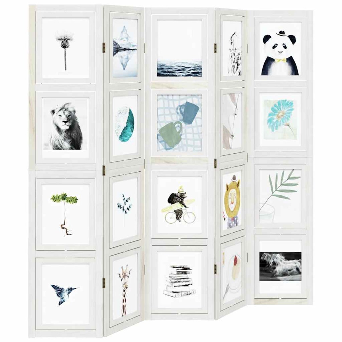 vidaXL Parawan pokojowy, 5-panelowy, biały, lite drewno paulowni