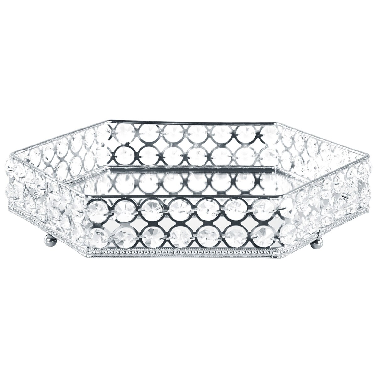 Taca dekoracyjna lustrzana sześciokątna srebrna VATAN