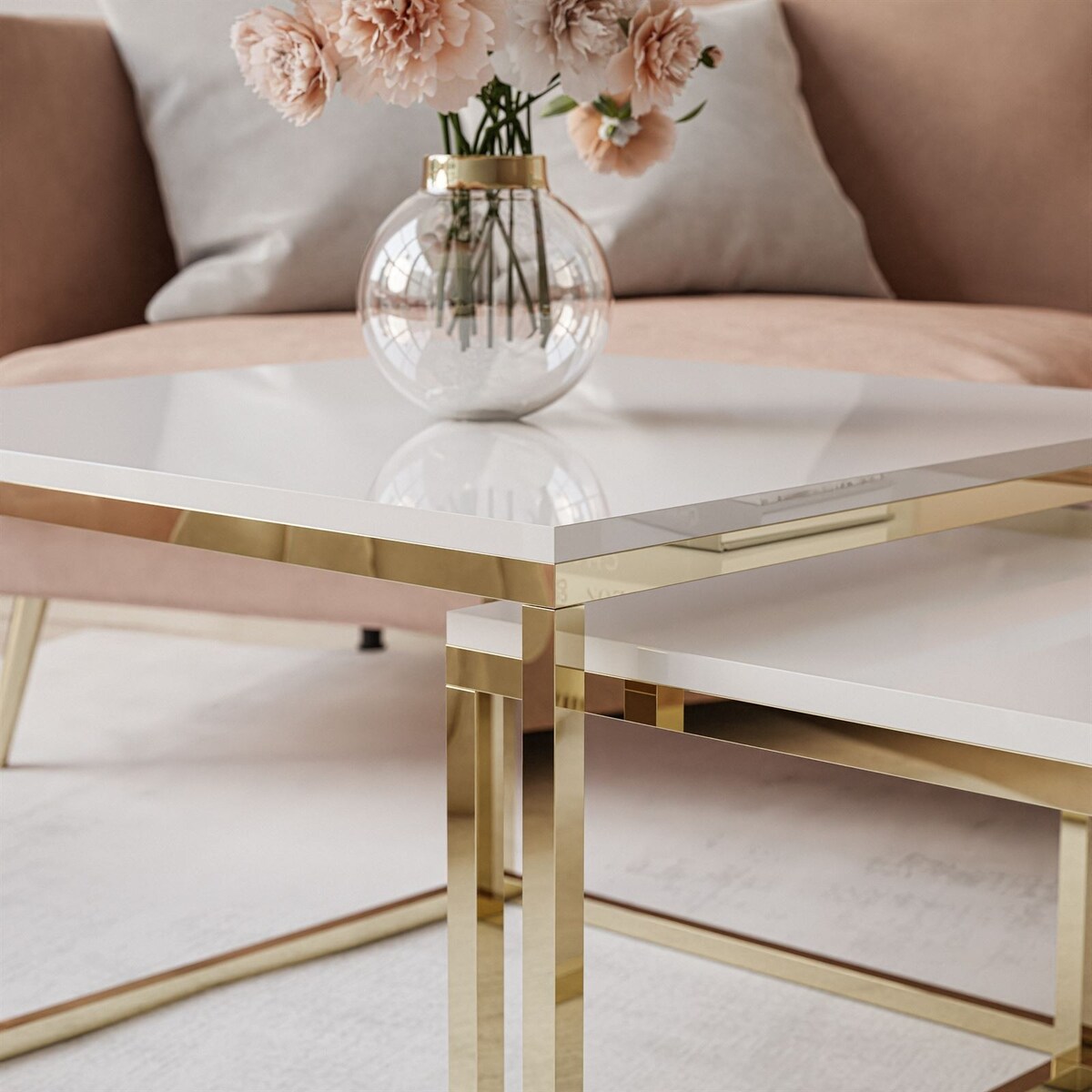 Stolik kawowy YOSHI 2w1 złoty chrom biały połysk