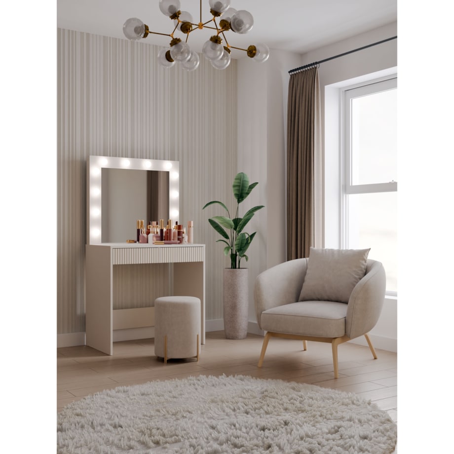 TOALETKA KOSMETYCZNA Z LUSTREM MARINA Z BIURKIEM 2S SLIM KASZMIR BEŻ