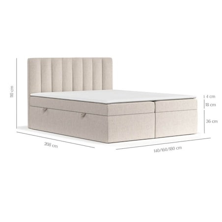 Łóżko tapicerowane AMARO 180x200 z pojemnikiem, Jasny Beż, tkanina Megan 353
