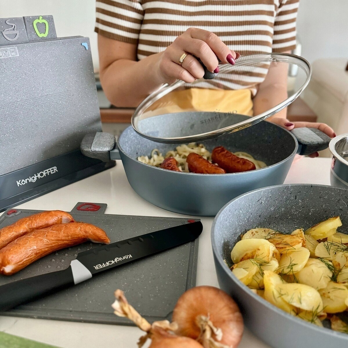 Patelnia garnek 28 cm z uchwytami pokrywka do smażenia gotowania jedzenia