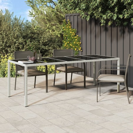 vidaXL Stół ogrodowy, biały, 250x100x75cm, rattan PE i szkło hartowane