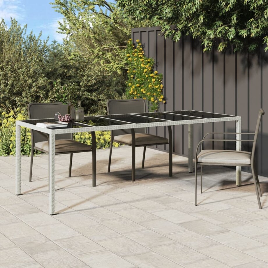 vidaXL Stół ogrodowy, biały, 250x100x75cm, rattan PE i szkło hartowane