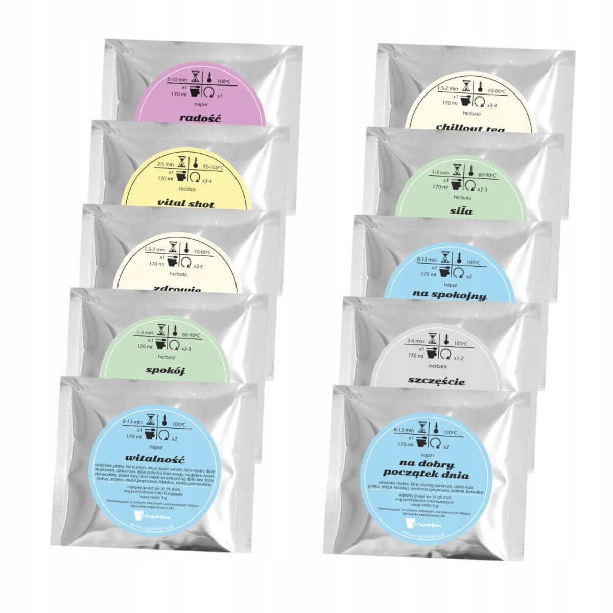 Gotowy zestaw prezentowy personalizowany ZIELONY herbata sypana PREMIUM różne smaki mix 10szt. prezent upominek podziękowanie dla kobiety faceta mamy