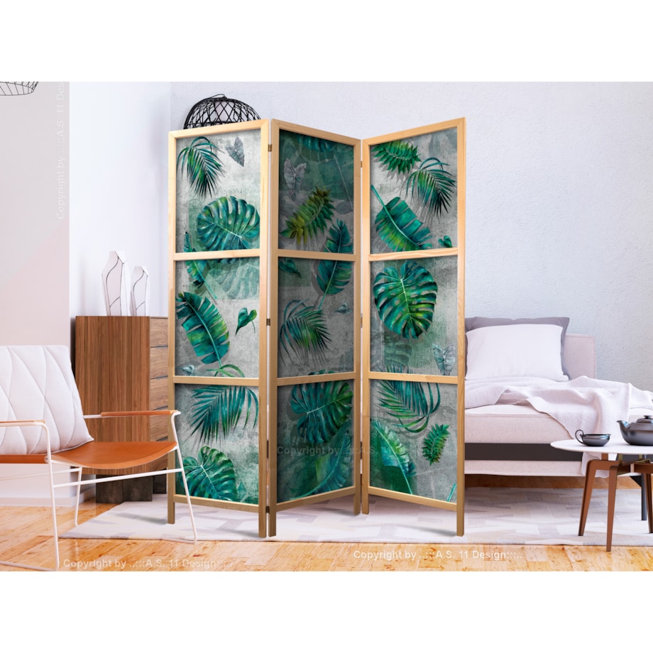 Parawan Japoński 3-panelowy Liście Na Betonie 135x172cm
