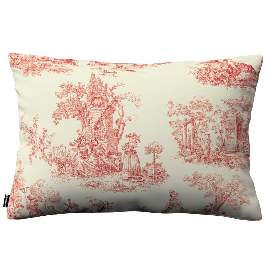 Poszewka Kinga na poduszkę prostokątną 47x28 scenki rodzajowe w kolorze czerwonym na tle ecru