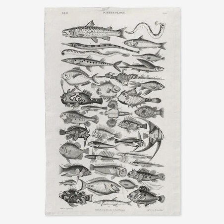 Lniany ręcznik kuchenny - czarno-białe ryby