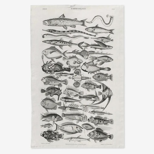 Lniany ręcznik kuchenny - czarno-białe ryby