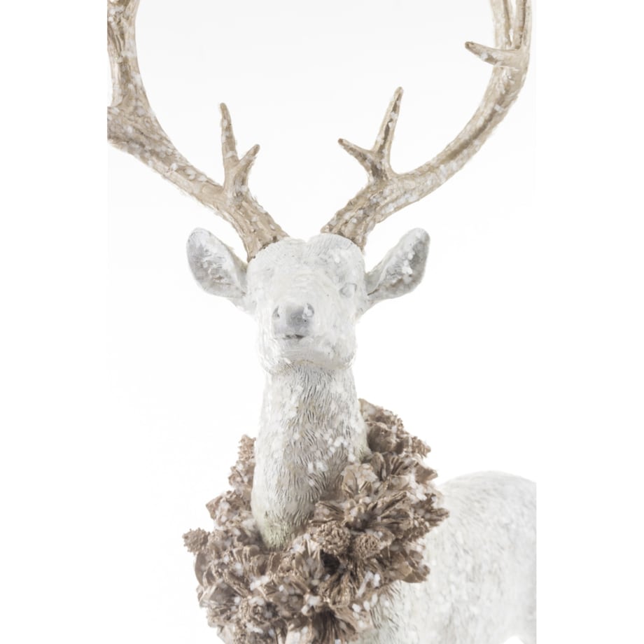 Figurka - biały jeleń 71x44x27 cm z wieńcem na szyi