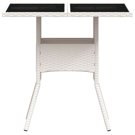 vidaXL Stół ogrodowy ze szklanym blatem, biały 80x80x75 cm, polirattan