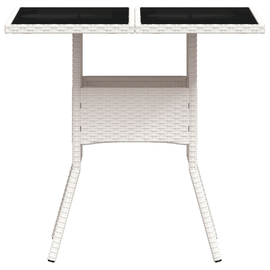 vidaXL Stół ogrodowy ze szklanym blatem, biały 80x80x75 cm, polirattan
