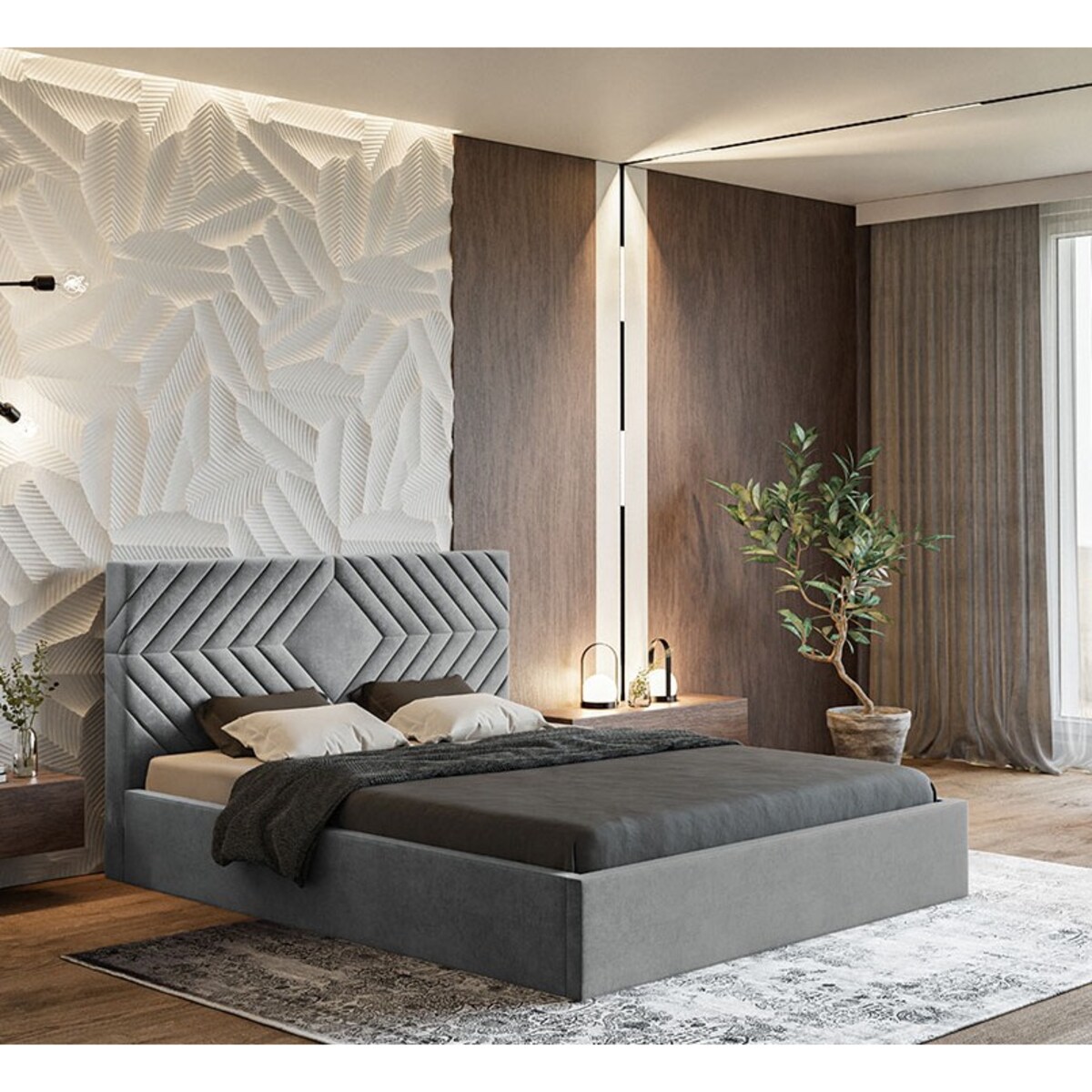 Łóżko jednoosobowe 120x200 OLDO 2 tapicerowane, z pojemnikiem- szare