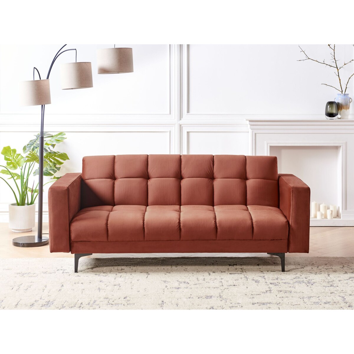 Sofa rozkładana welurowa czerwona ALNES