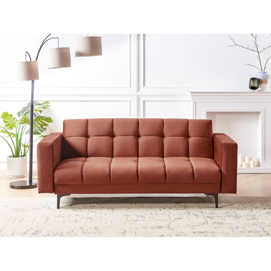 Sofa rozkładana welurowa czerwona ALNES