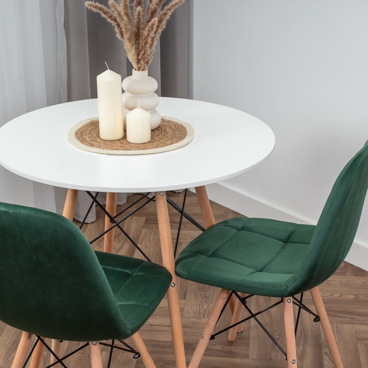 Krzesło tapicerowane skandynawskie welurowe pikowane zielone