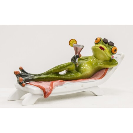 Figurka - żaba na leżaku 19x10x7,5 cm RANE z koktajlem
