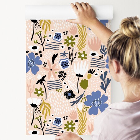 Tapeta Do Salonu Kolorowe KWIATY Styl Skandynawski