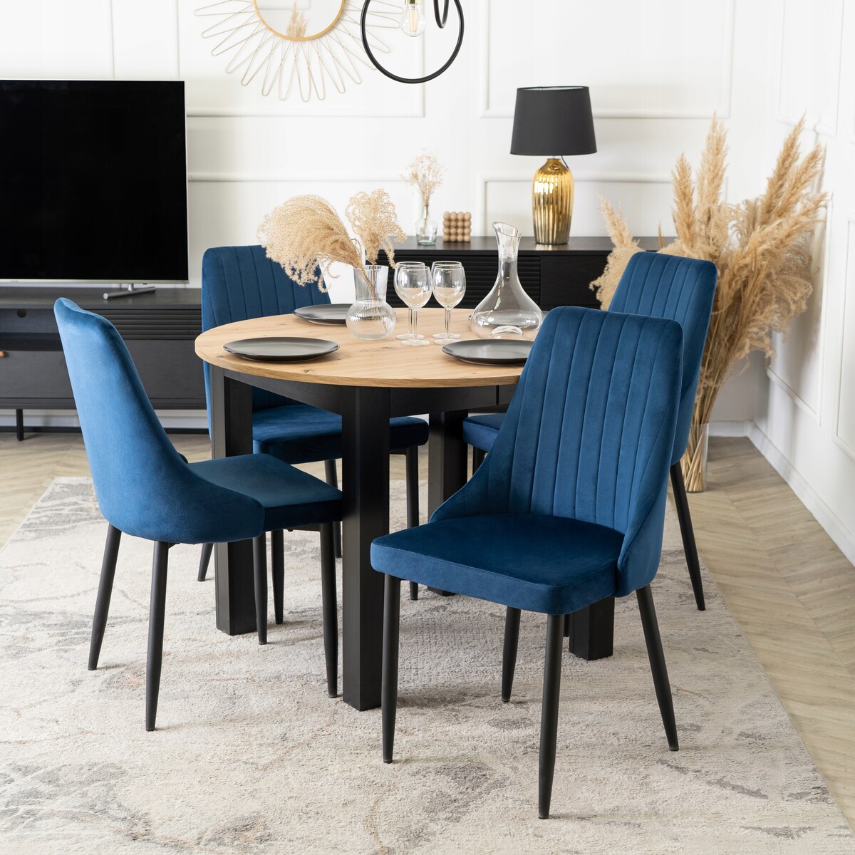Krzesło Tapicerowane Welurowe Granatowe Kuchenne Do Jadalni Salonu BARI