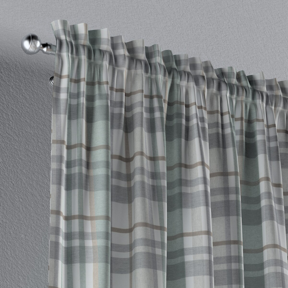 Zasłona na kanale z grzywką 1 szt. 130x245 kratka zielono-szary melanż