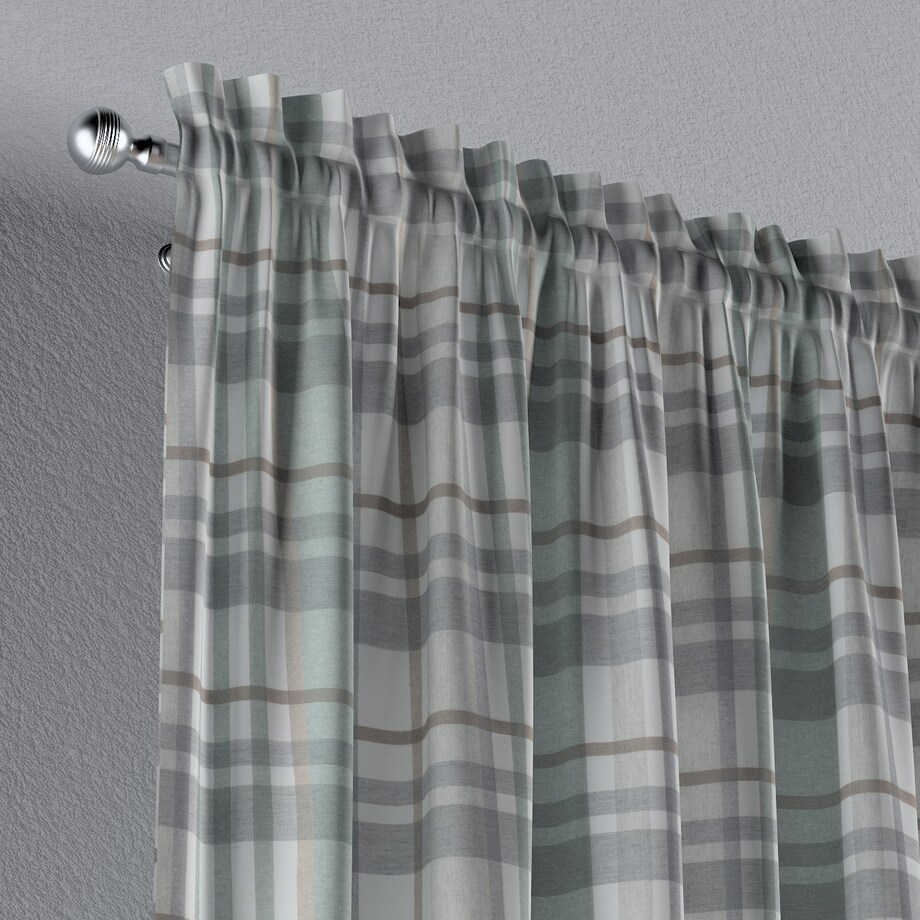 Zasłona na kanale z grzywką 1 szt. 130x245 kratka zielono-szary melanż