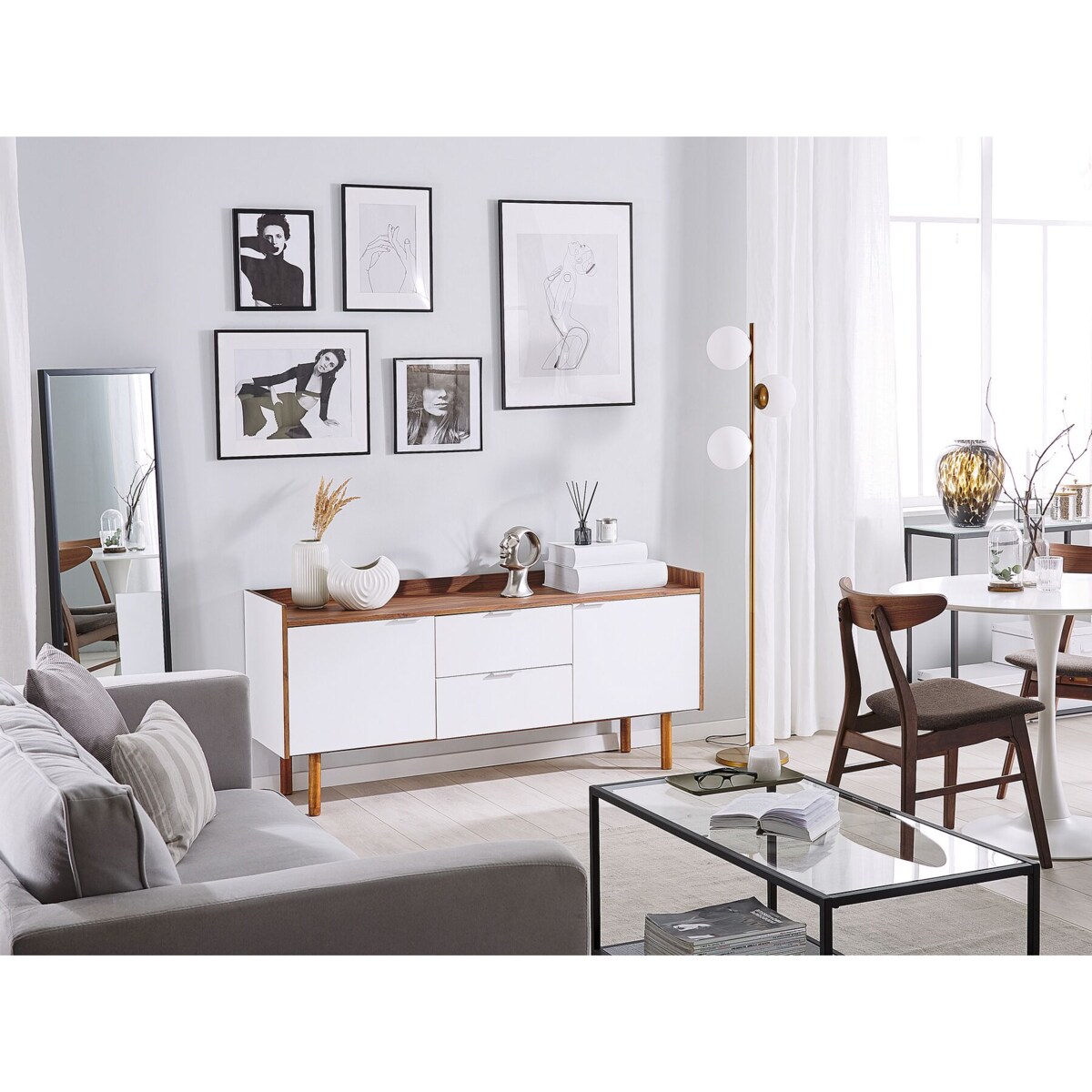 Komoda biała z ciemnym drewnem MADERA